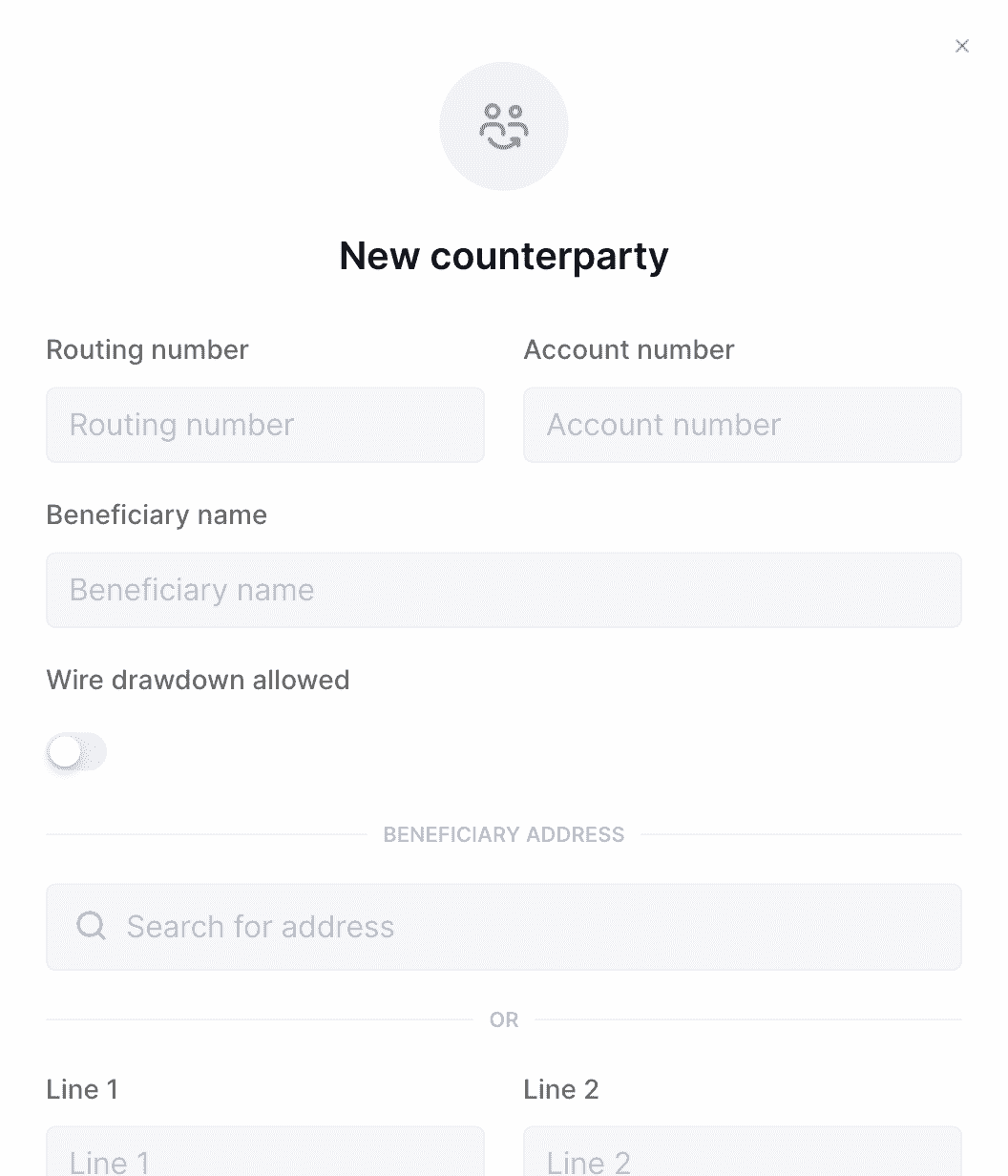 Screenshot of adding a new counterparty from the Column Dashboard